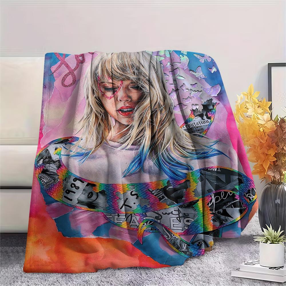 1Pc Swift Singer Print Flannel Blanket, High quality Comfortable for All Seasons, Home Decor, Warmth and Comfort, Perfect for Gifts