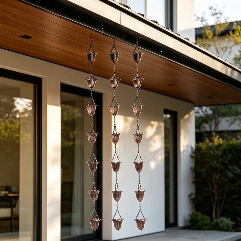 Chaîne de pluie décorative en fer pour extérieur Fleur de lotus Suspendue Gouttière Tuyau de descente Jardin Patio Cour Toit Corniches
