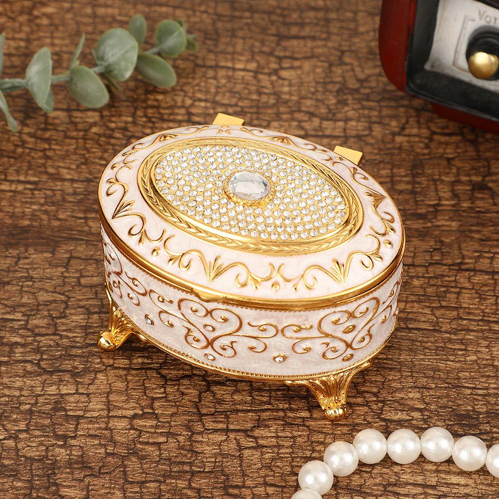 European Light Luxury Retro Jewelry Box Diamond-encrusted Oval Jewelry Box Zinc Alloy Fashion Exquisite Jewelry Storage Box