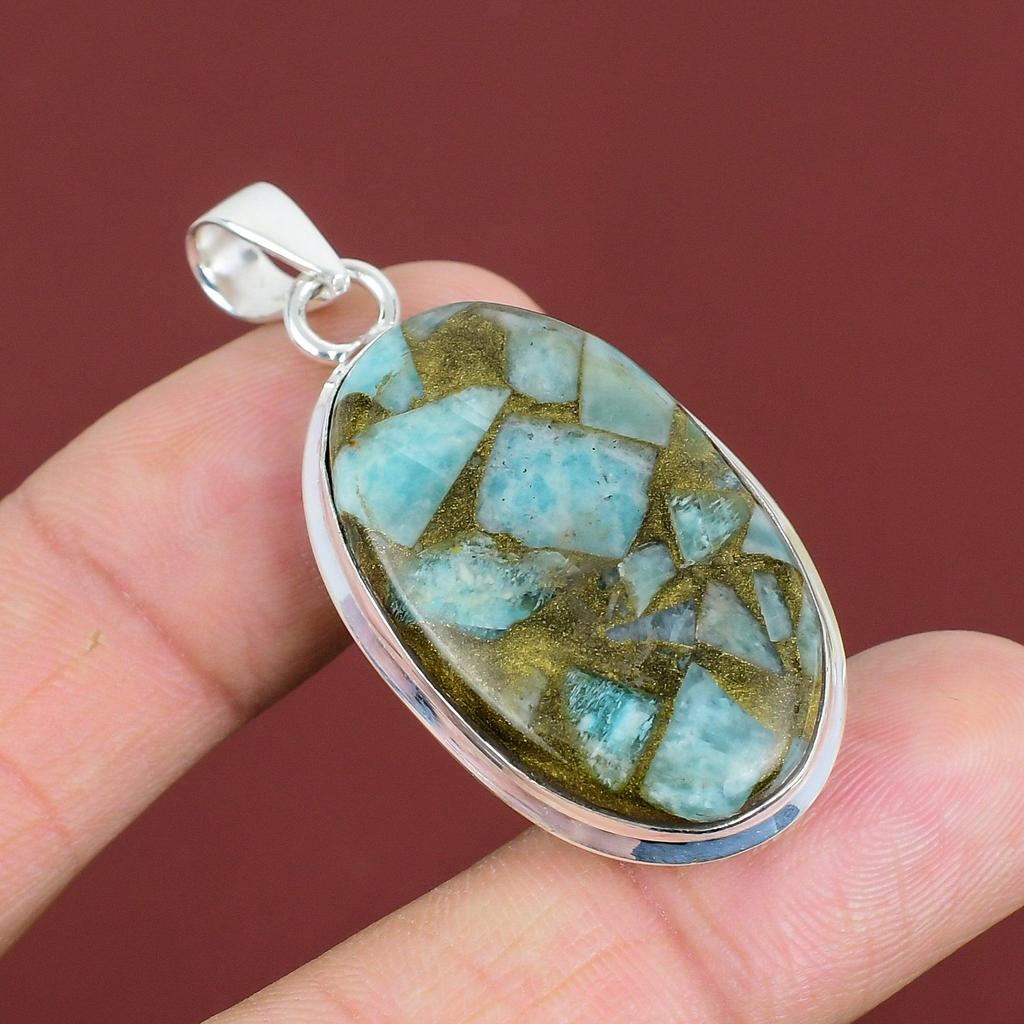 Copper Amazonite Pendant Gemstone Pendant Decent Jewelry 925 Sterling Silver Pendant Brand New Pendant Handmade Silver Jewelry Gifts For Mom