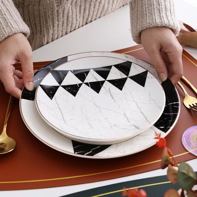 Nordischer Stil, schlicht und kreativ, schwarz-weißes geometrisches Muster, westliches Keramikgeschirr, Steakteller, Salatteller