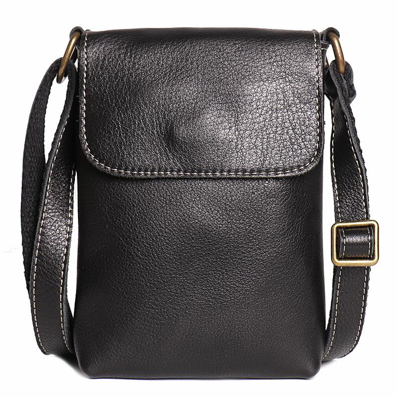 Men'S Genuine Leather Shoulder Small Backpack Crazy Horse Leather Simple Messenger Bag Cowhide Retro Mobile Phone Bag