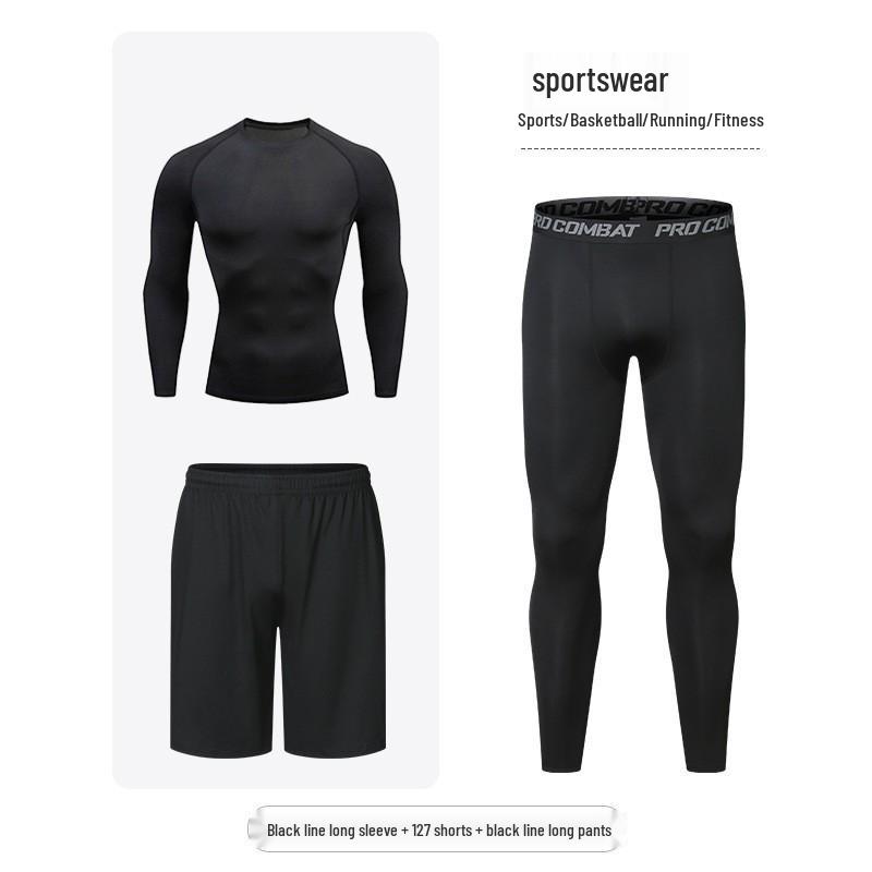Men's Quick-Dry Sports Suit: Tight-Fitting Running & Basketball Three-Piece Set (Breathable Long Sleeve Top & Pants)