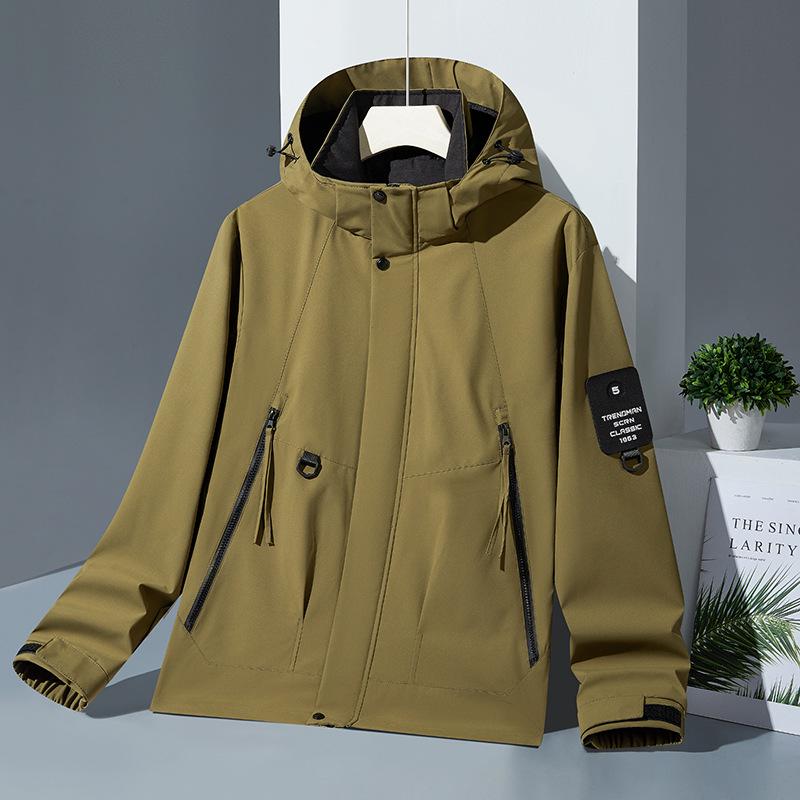 Men's Waterproof Hooded Windbreaker with Fleece Inner Layer - Plus Size, Softshell Jacket for Spring, Autumn, and Winter.