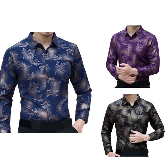 Slim Fit Autumn Men Top All Match Polyester Lapel Collar Male Dress Shirt