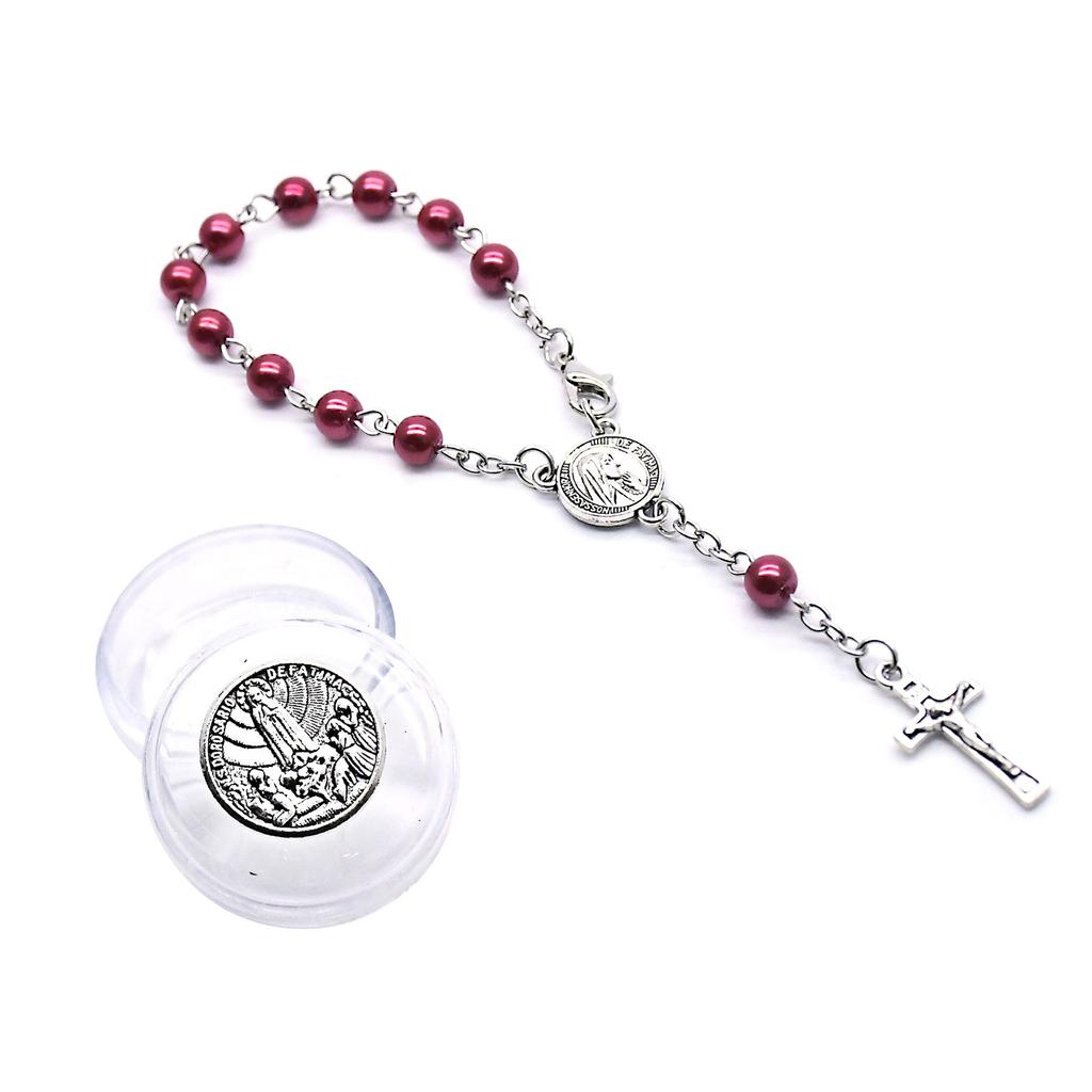 Catholic Cross Rosary Bracelet Religious Finger Chain Baptism Rosaries Pearl Bracelets for Baptism Favor Christening