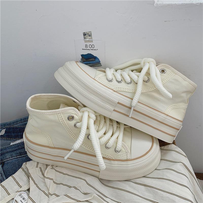 Autumn mid-top platform student canvas shoes women's dopamine board shoes sports and leisure women's shoes