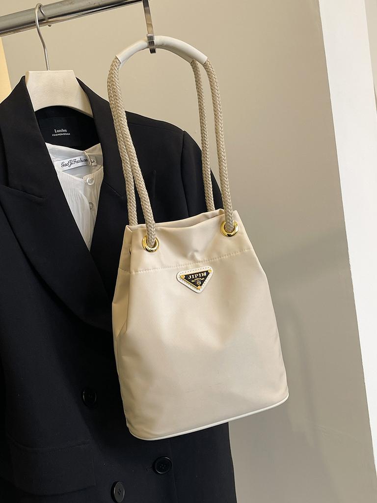 Versatile New Triangular Standard Nylon Canvas Bag Mini Niche Bucket Bag Double Chain Drawstring Single Shoulder Handbag Women