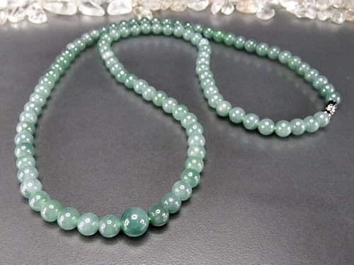 [Ishimachi] Dark Jadeite Necklace, Approx. 6mm Beads, Approx. 60cm Length, Natural Stone, Genuine Jadeite, Five Virtues Amulet