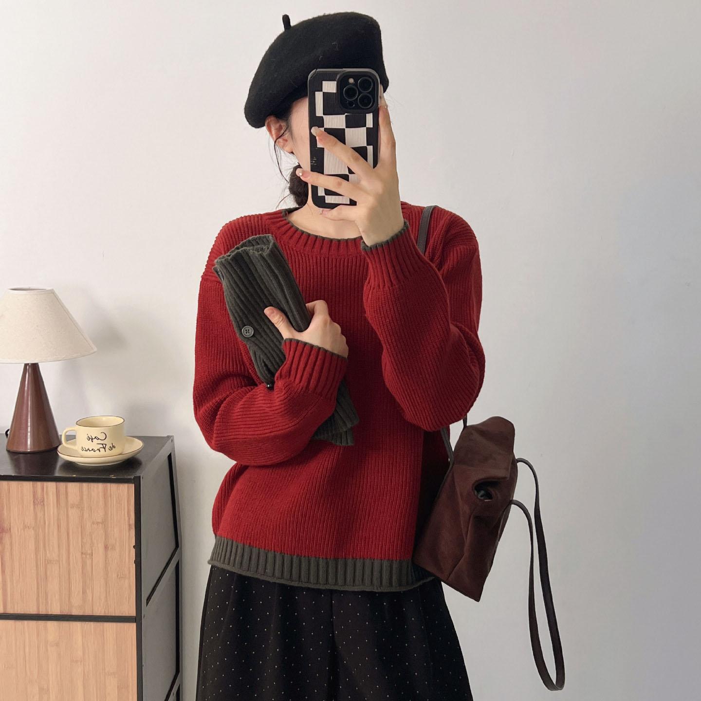 New Round Neck Pullover Sweater with Scarf Women s 2025 Autumn and Winter Loose Design Fashionable Knitted Top One size fits all красный 2857₽