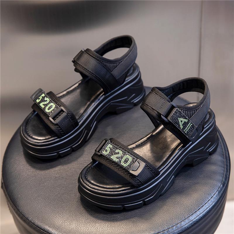 Velcro Rhinestone Flat-soled Women's Shoes 2025 New Summer Women's Fish Mouth Sandals Casual Sports Children