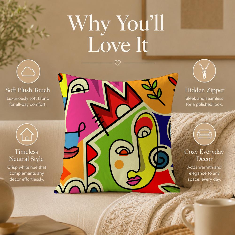 Art A-Abstract FacesS Cushion Cover Double-Sided Printed Pillow Cover Hypoallergenic Dust-Mite Proof