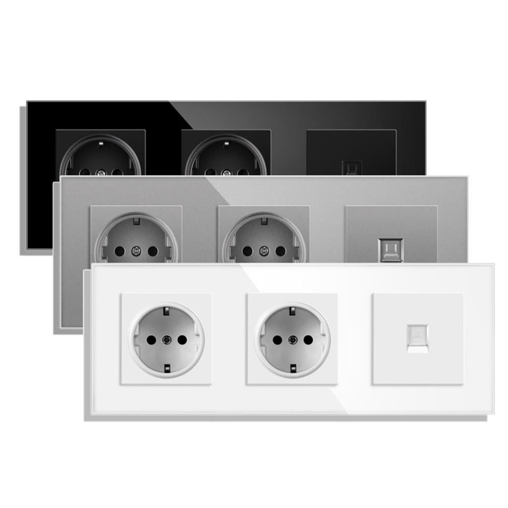 European Standard USB Wall Socket Tempered Glass Panel Socket Household Concealed Round Box Installation Socket Batch