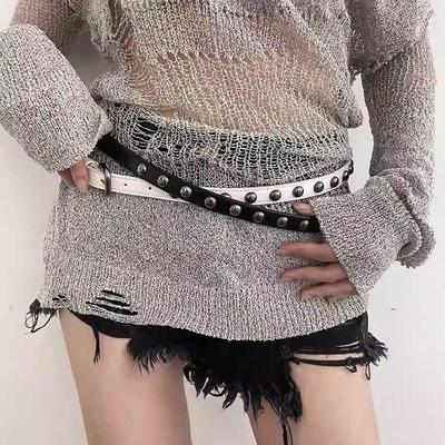 Hip Hop Punk Nietengürtel für Damen Metall Dornschließe Dünner PU Leder Taillengürtel Ins Koreanisch Jeans Hosen Dekoration Gürtelriemen