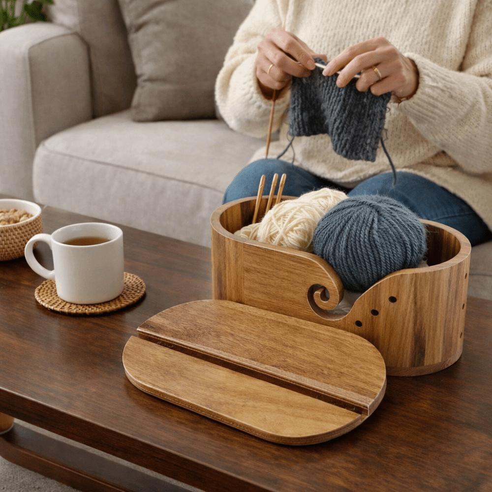 Oval Wooden Yarn Bowl Smooth Surface Yarn Holder Knitting Wool Holder Craft Room