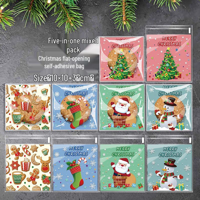 2023 Christmas Snowflake Candy Self-Sealing Bags for Cookies & Biscuits - Santa Tree Design Party Gift Pack