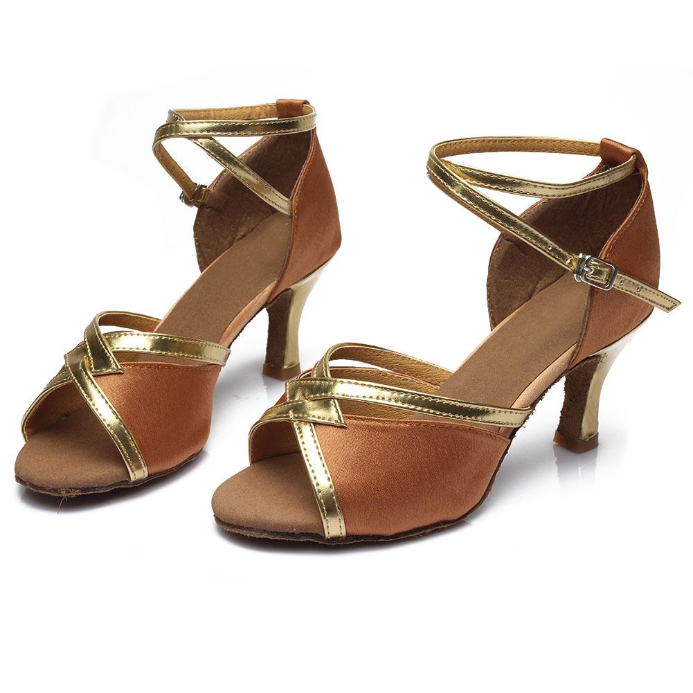 Women's Latin Dance Shoes Satin Soft Tango Salsa Modern Ballroom Dancing Shoes Heeled 7CM