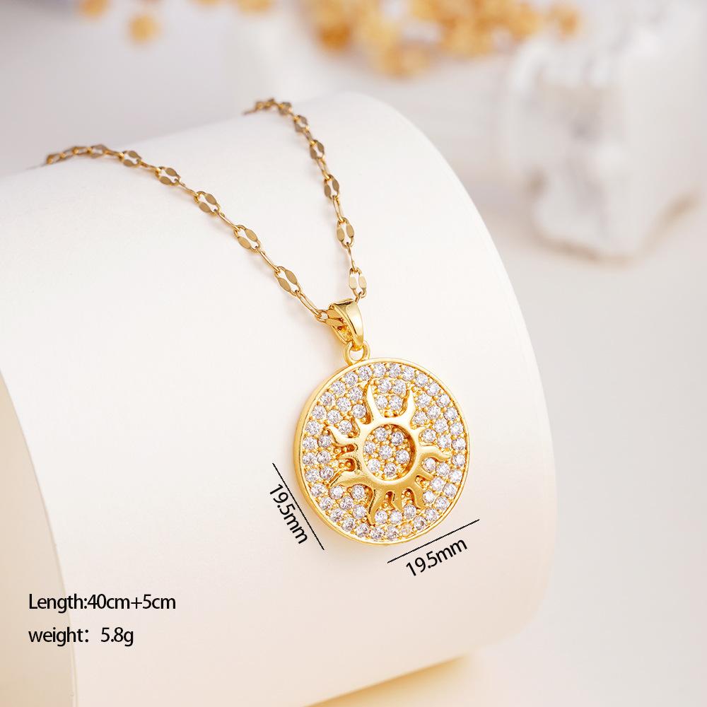Fashion Vintage Zircon Sun Star Pendant Necklace for Women Men Cool Fashion Stainless Steel Chain Jewelry Gifts for Friends