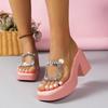 Large Size High Heeled Square Toe Rhinestone Slippers Women Waterproof Platform Thick Sole One Line Sandals