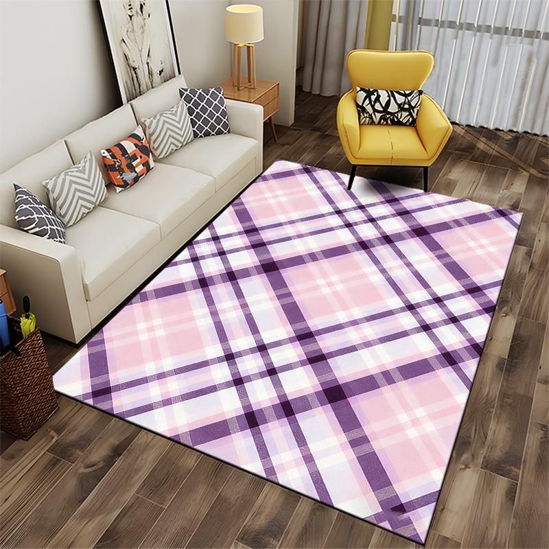 Pink and Purple Plaid Pattern Area Rug for Living Room Decor. Suitable for use as an anti-slip for living room bedroom sofas