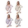 Women's Floral Long Sleeve Pajama Set Crop Top And Wide Leg Pants Sleepwear Set Casual 2 Piece Pjs Lounge Set