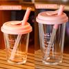 High Aesthetic Printed Straw Cup, Glass Cup with Lid, Portable Flip Over Student Water Cups, Beverage Beer Glass, Wine Glasses