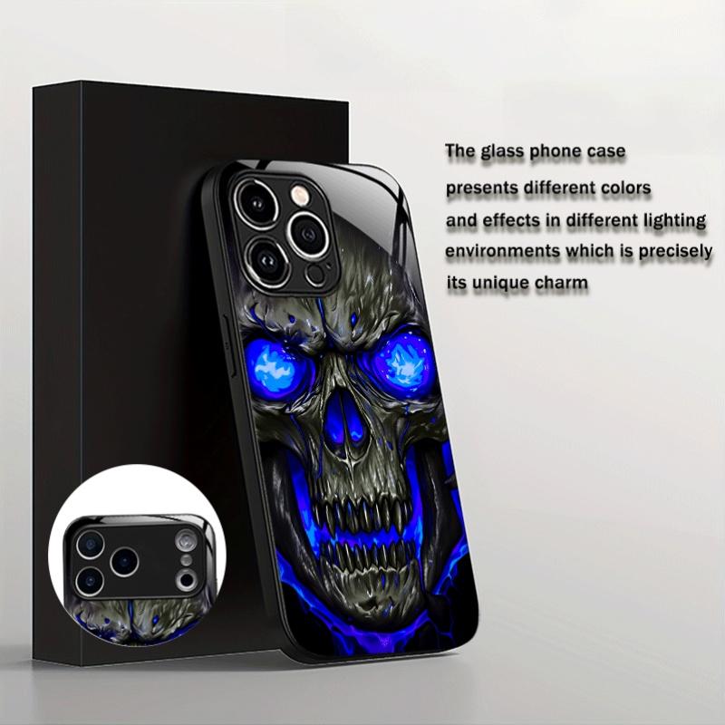 Dark Blue Skull Tempered Glass fashion phone cases For iphone 17 case Glass Phone Case for iPhone 17 16 15 14 13 12 pm Pro Plus