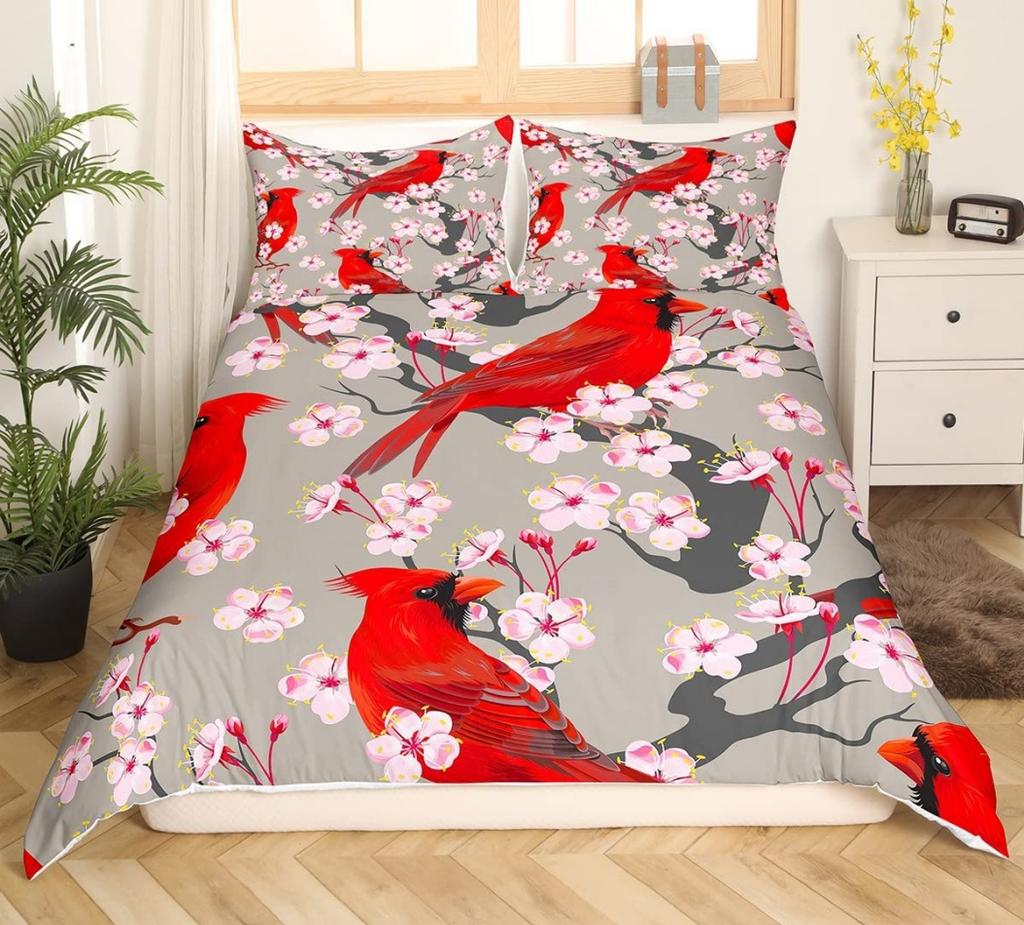 Small Floral Duvet Cover Queen King Size Pink Floral Blossom Theme Bedding For Girls Women Soft Microfiber 3 Pcs Super Soft