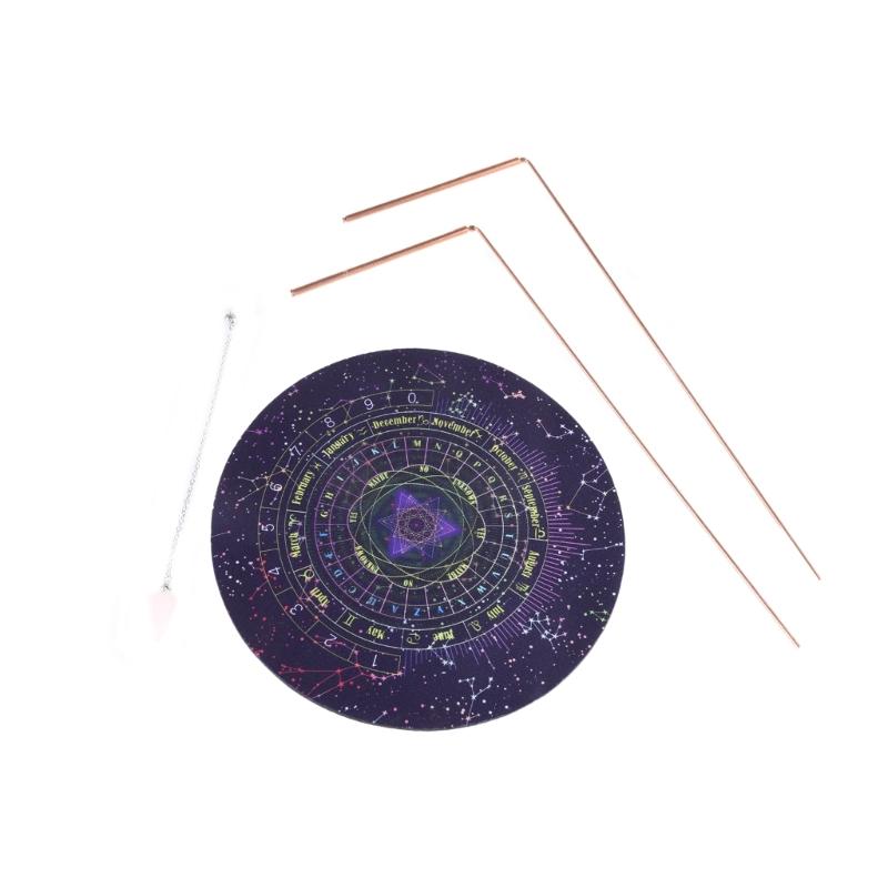 Witchcraft Divination Wood Board,Metal Dowsing Rods Set Dowsing Pendulum Board, Spiritual Divination Tool for Beginner