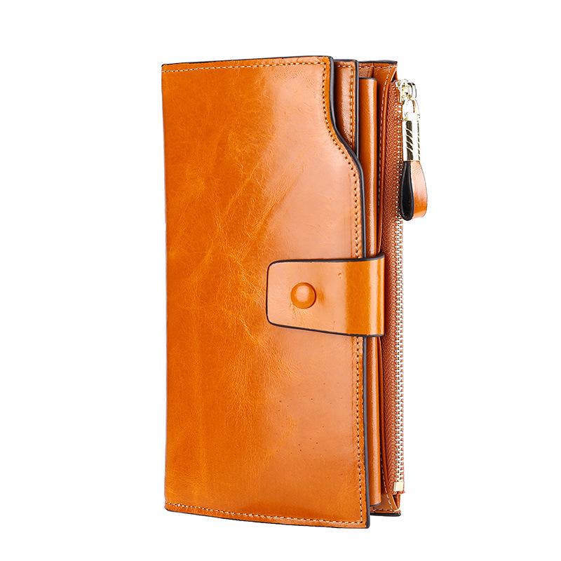 Genuine Leather RFID Anti-Theft Ladies Long Wallet Clutch with Brush Wax Finish