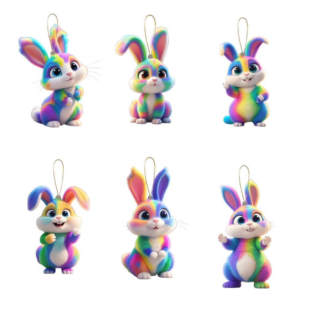 Bunny Ornaments Set - Colorful Acrylic 2D Rabbit Decorations for Holidays Including 4th of July, Christmas, and Thanksgiving.