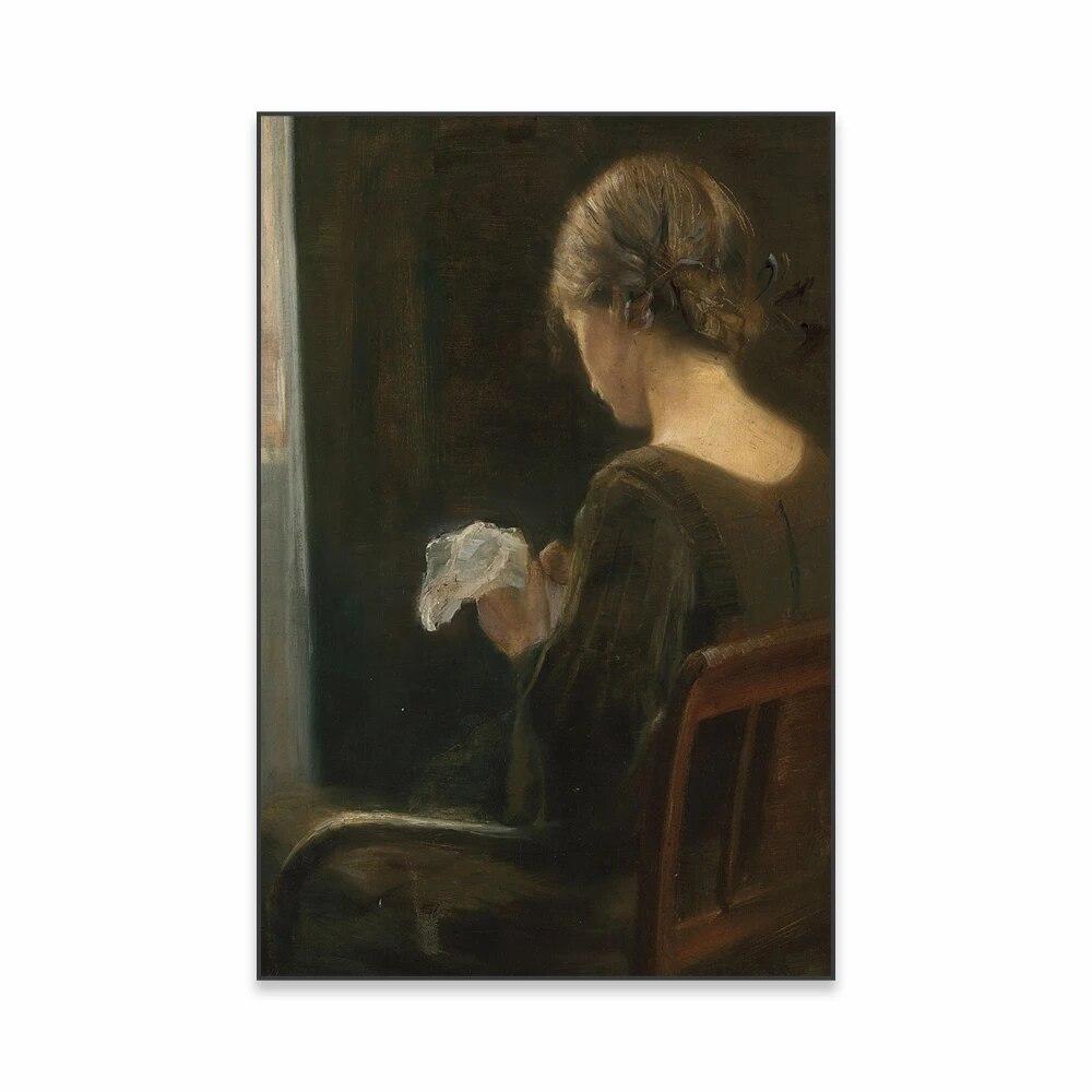 Vintage Portret van een Jonge Vrouw Poster Renaissance Vrouw Die Piano Speelt Olieverf Canvas Schilderij Slaapkamer Muurkunst Decor