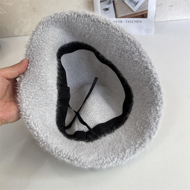 Autumn and winter new rabbit fur knitted bucket hat women's fashion literary warmth straight fisherman hat
