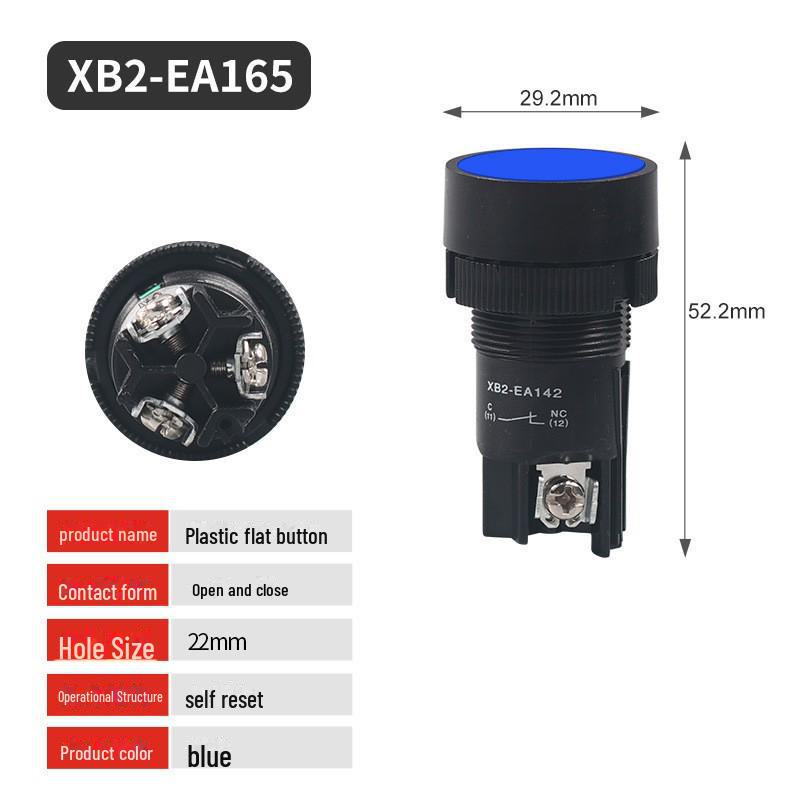 Round Self-Reset Push Button Switch XB2-EA142/131, 22mm, Flat Head, Two Pins