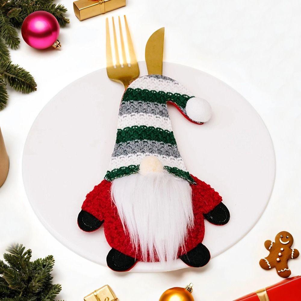 3pcs Exquisite Christmas Gnome Cutlery Cover Cartoon Xmas Tableware Storage Bag Home Xmas Decor