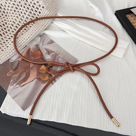 Dámské tenký pásek kulatý pás z umělé kůže šněrování elastický pás bunda svetr pas ozdobný pásek k outfitu příslušenství