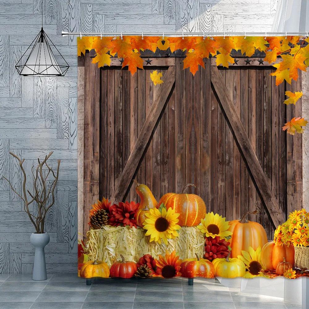 Old Wooden Door Shower Curtain Farm Barn Door Rural FarmHouse Decoration Polyester Fabric Bath Curtain Bathroom Accessories Set