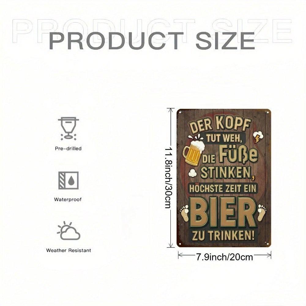 2D Flat German Humor Beer Sign, It's Time for Beer, Vintage Metal Wall Decor for Bar Kitchen Party, Funny German Gift