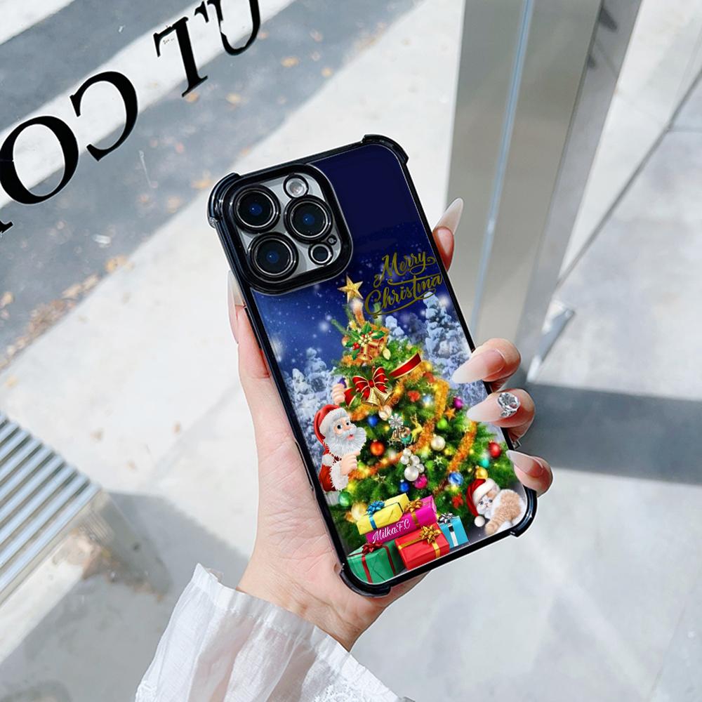 Ae119 Merry Christmas Santa art design Electroplated TPU Phone Cases for iPhone 16 15 13 11 Pro Max 14 XR Infinix Smart 8 Four Corner Protection Cover