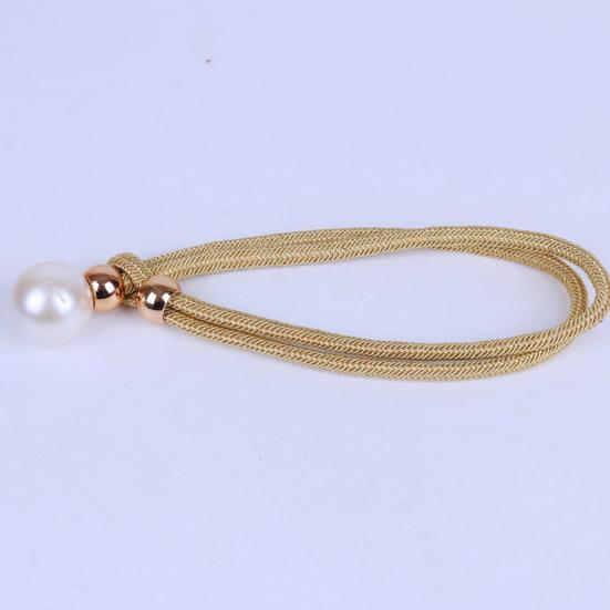 1Pc Faux Pearl Curtain Tieback, Woven Rope Adjustable Curtain Holder, Stylish Bead End Draperies Holder for Living Room Bedroom Bathroom Dormitory