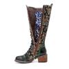 Johnature Botas largas de cuero genuino para mujer, zapatos hechos a mano con estampado Retro, Color a juego, con cordones, hasta media pantorrilla