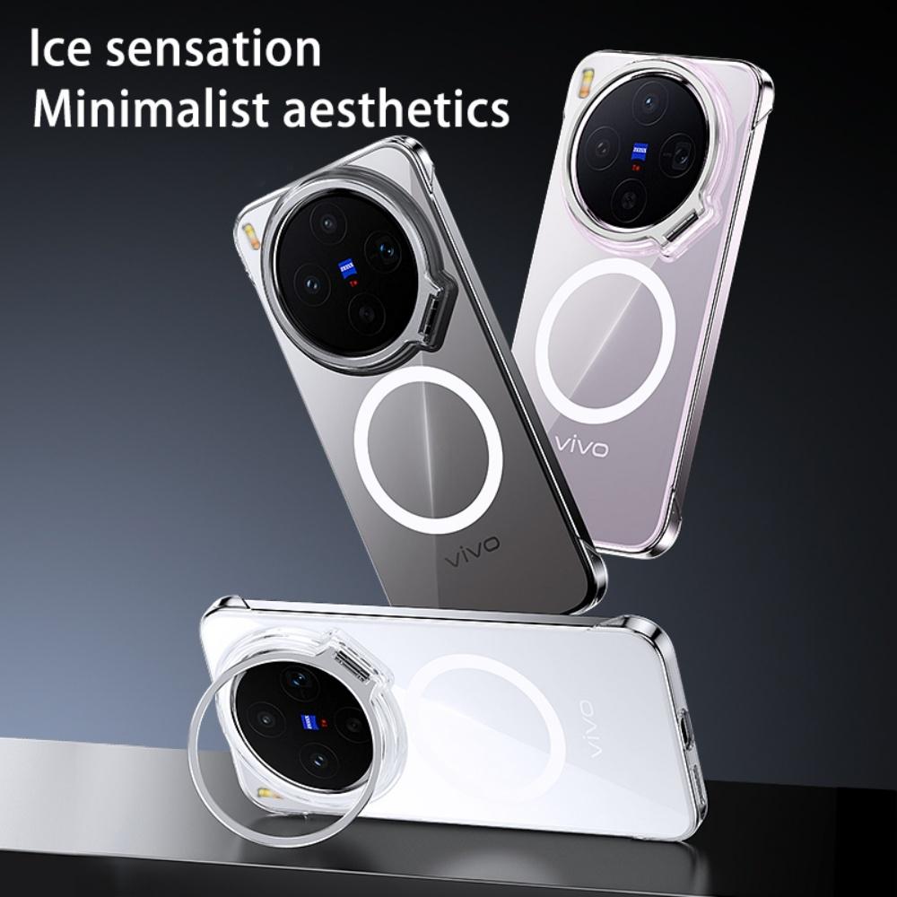 Frameless For Magsafe Metal Camera Fold Stand Holder Phone Case For VIVO X300 S Pro Ultra Magnetic Wireless Charge Bumper Cover