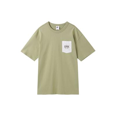 Letter Print Vintage American Patchwork Pocket Loose Fit Crew Neck Cotton Casual Colorblock Short Sleeve Drop Shoulder T-Shirt FJ7681-276