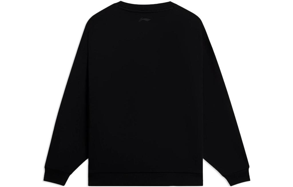 Li Ning Sports Life Collection Letter Print Thermal Fleece Lined Casual Crew Neck Pullover Sweatshirt Unisex Black AWDSG95-2