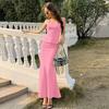Solid Color Halter Backless Slim Fit Two Piece Tank Top Long Skirt Set For Women