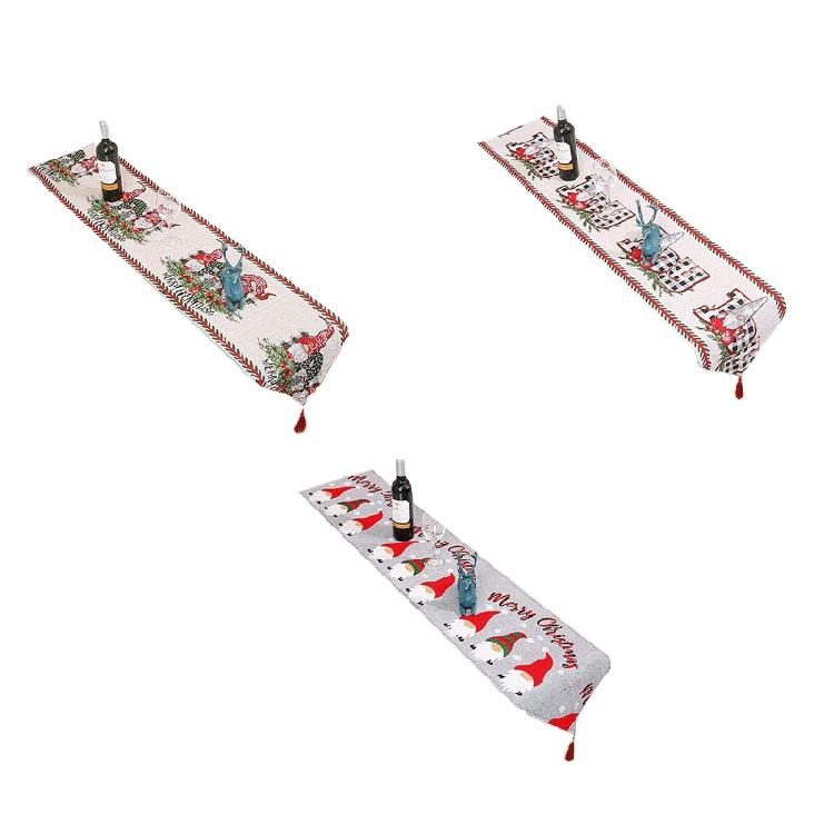 Merry Christmas Table Runner Gnome Tassel Kitchen Dining Table Decor