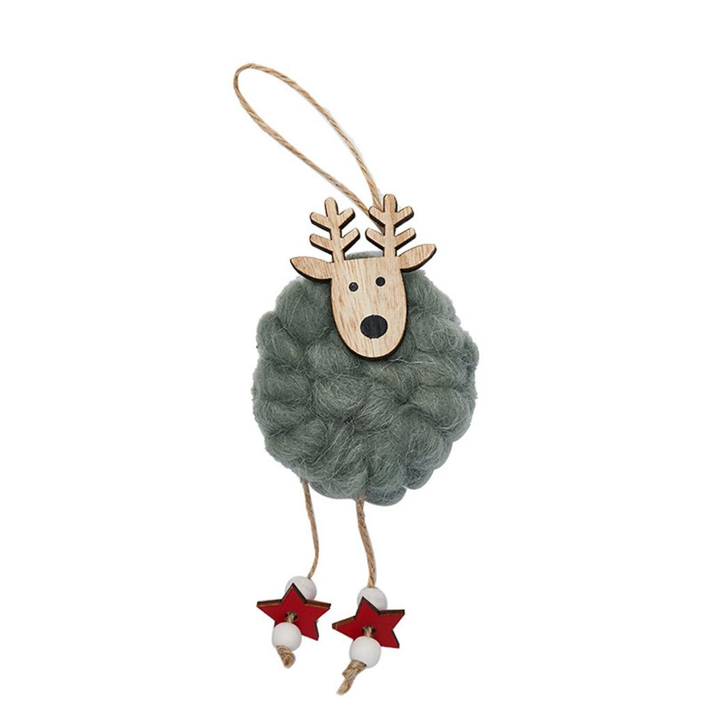 Antler Deer Santa Claus Wool Felt Ornaments Wooden Elk Christmas Tree Decoration Hanging Pendant