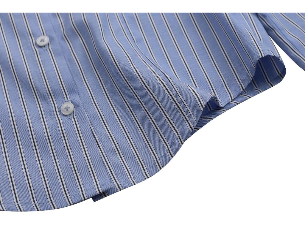 Korean Embroidered Striped Blue Shirt for Women - Spring/Autumn 2026 New Design