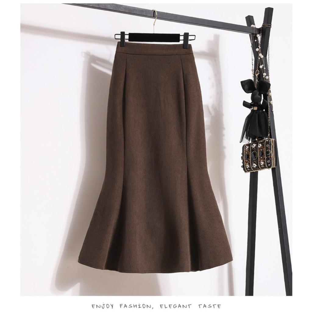 Women's High Waist Mermaid Skirt Corduroy Vintage Casual Solid Color Mid Length Long Skirt