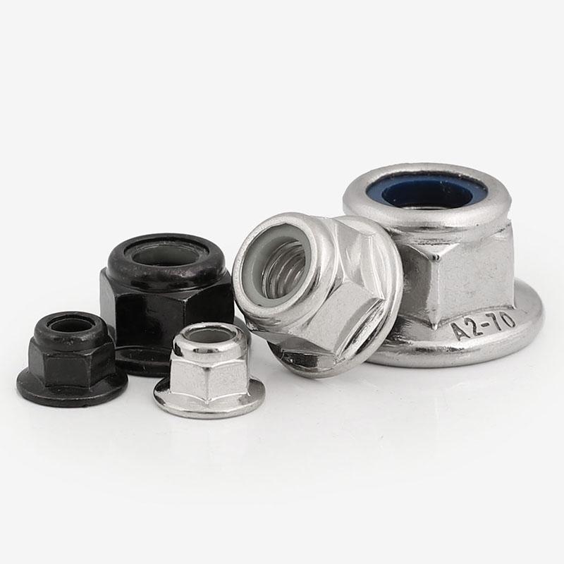 304 Stainless Steel Nylon Lock Nut Flange Cap, Anti-Loosening & Anti-Detachment (Sizes M3-M10)